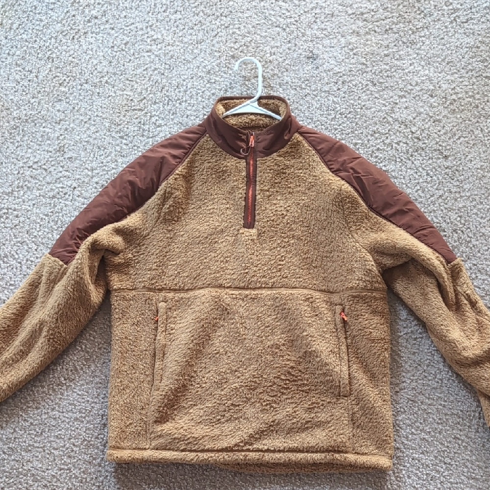 Outerknown Men's Tan Sherpa Pullover with Dark Brown Accents